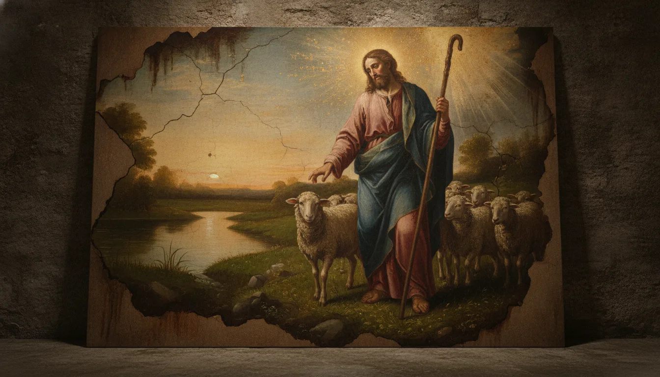 The Lord as the Good Shepherd leading his flock through green pasture