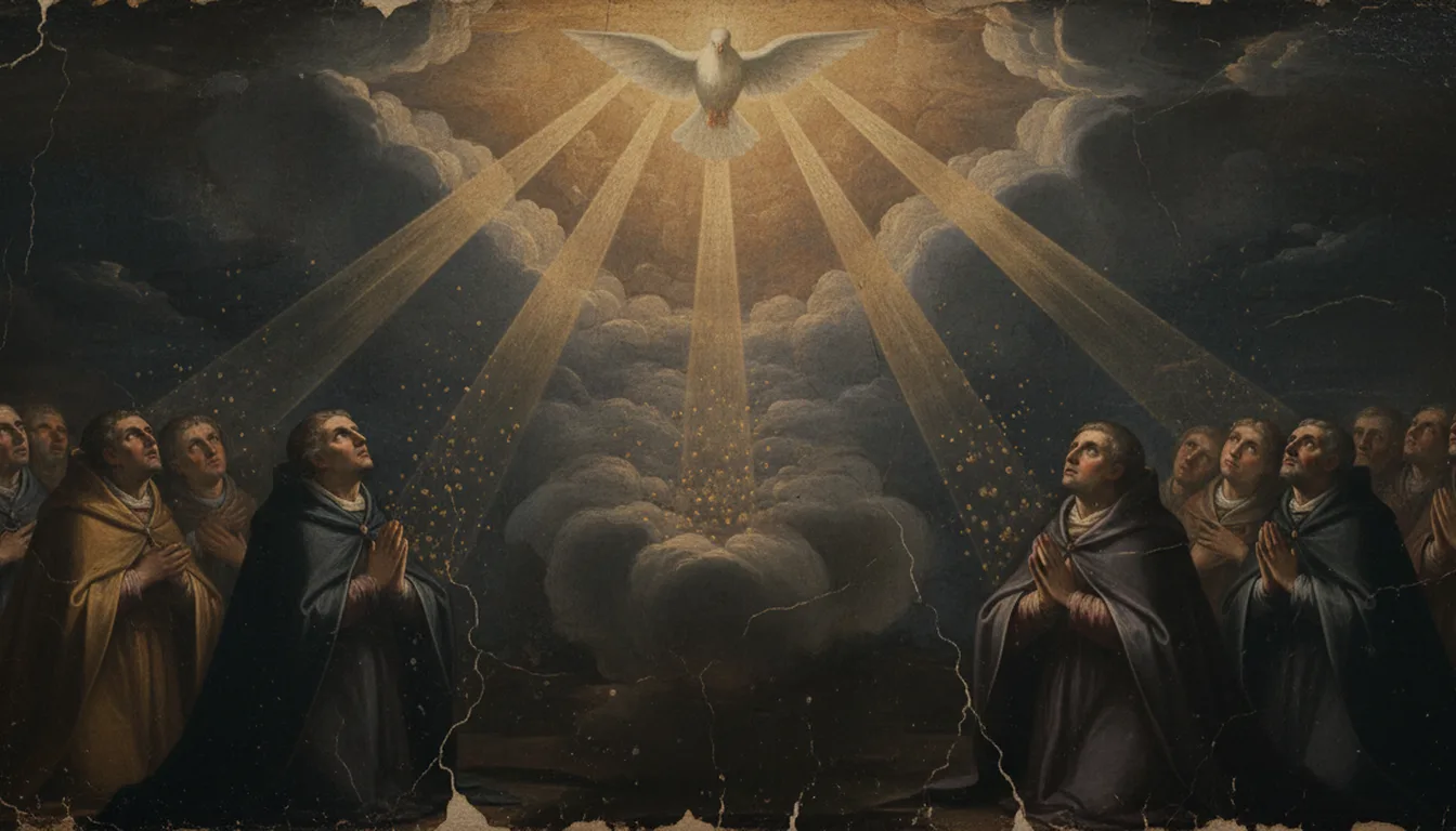 La paloma del Espíritu Santo irradia sus siete dones en rayos de luz