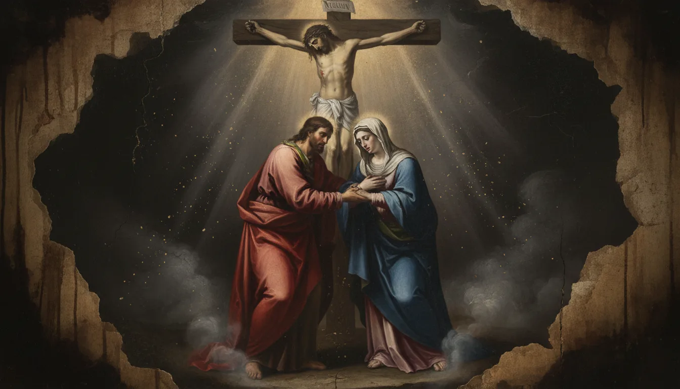 Umiłowany uczeń pod krzyżem przyjmuje Maryję za Matkę na słowa konającego Chrystusa