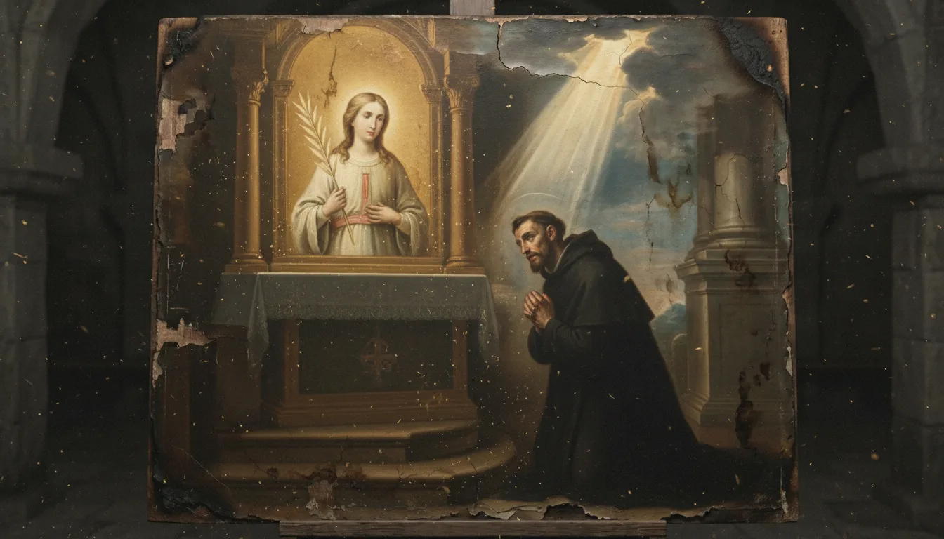 Il Curato d'Ars prega nella cappella che egli stesso dedicò a Santa Filomena nella sua chiesa