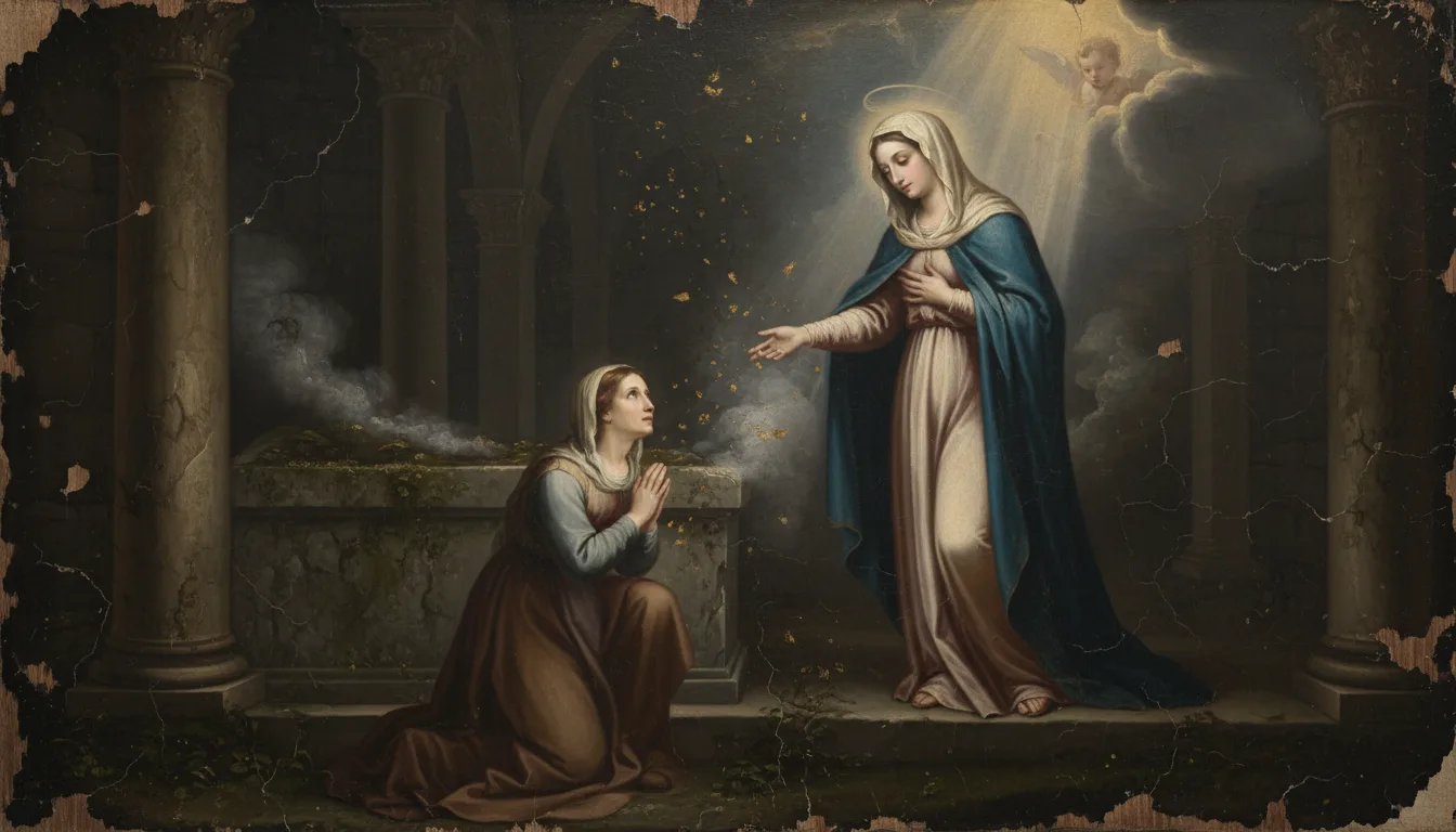 Santa Águeda se aparece a Lucía y a su madre orando ante su sepulcro en Catania