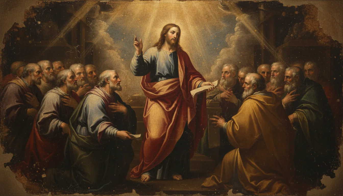 Christ teaching the great commandment of love to a small group of listeners