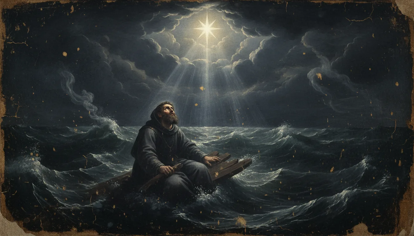 Un náufrago se aferra a una tabla en la tormenta mientras brilla la Estrella del mar