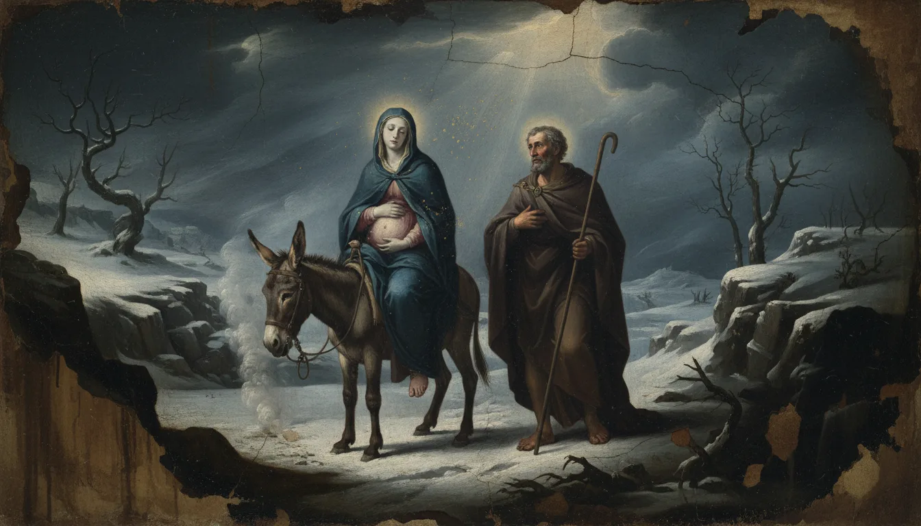 María y José viajan hacia Belén en el invierno riguroso llevando al Verbo aún no nacido