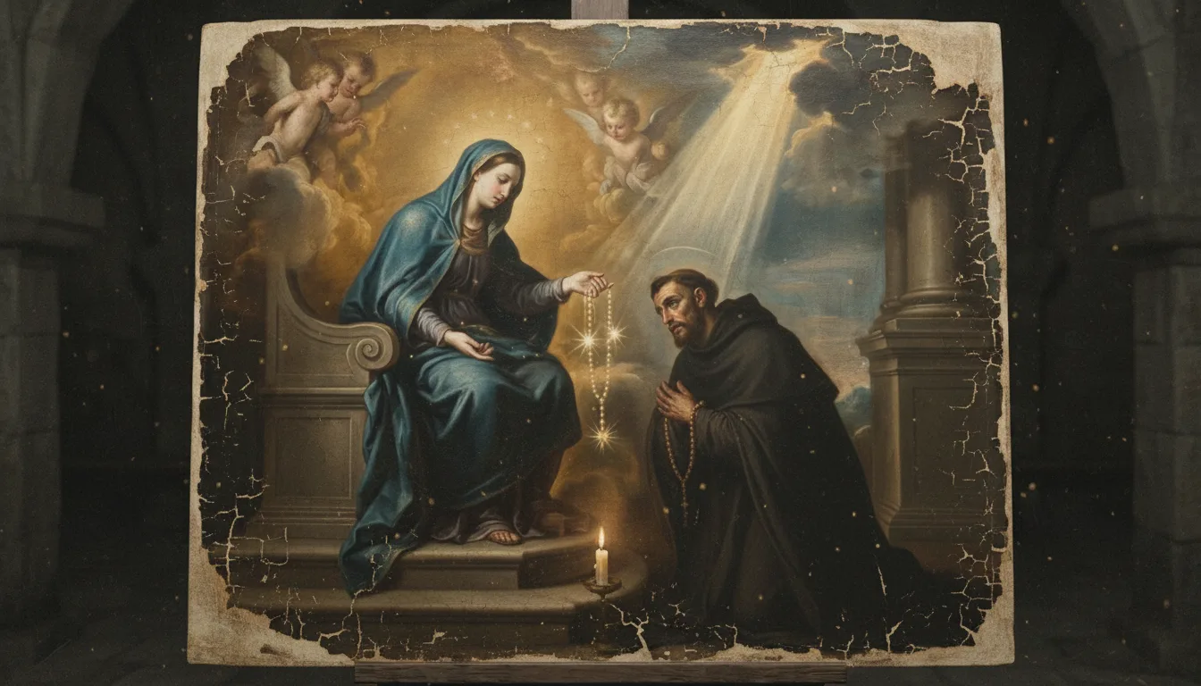 Un alma afligida reza de rodillas a los pies de la Madre del Perpetuo Socorro