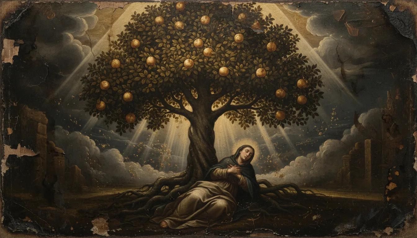 A tree with bitter dark roots and sweet luminous fruit symbolising the effects of Penance