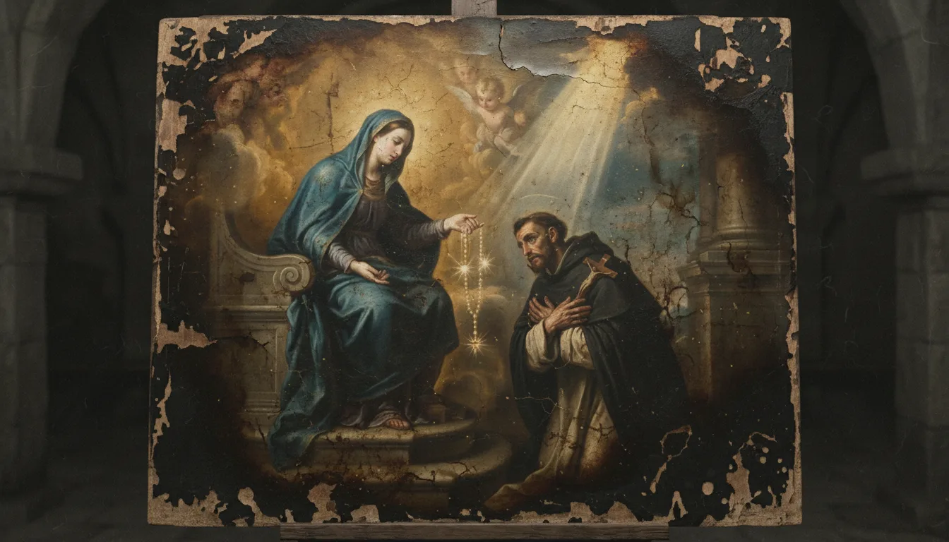 A haloed virgin martyr consoles a soul troubled in mind