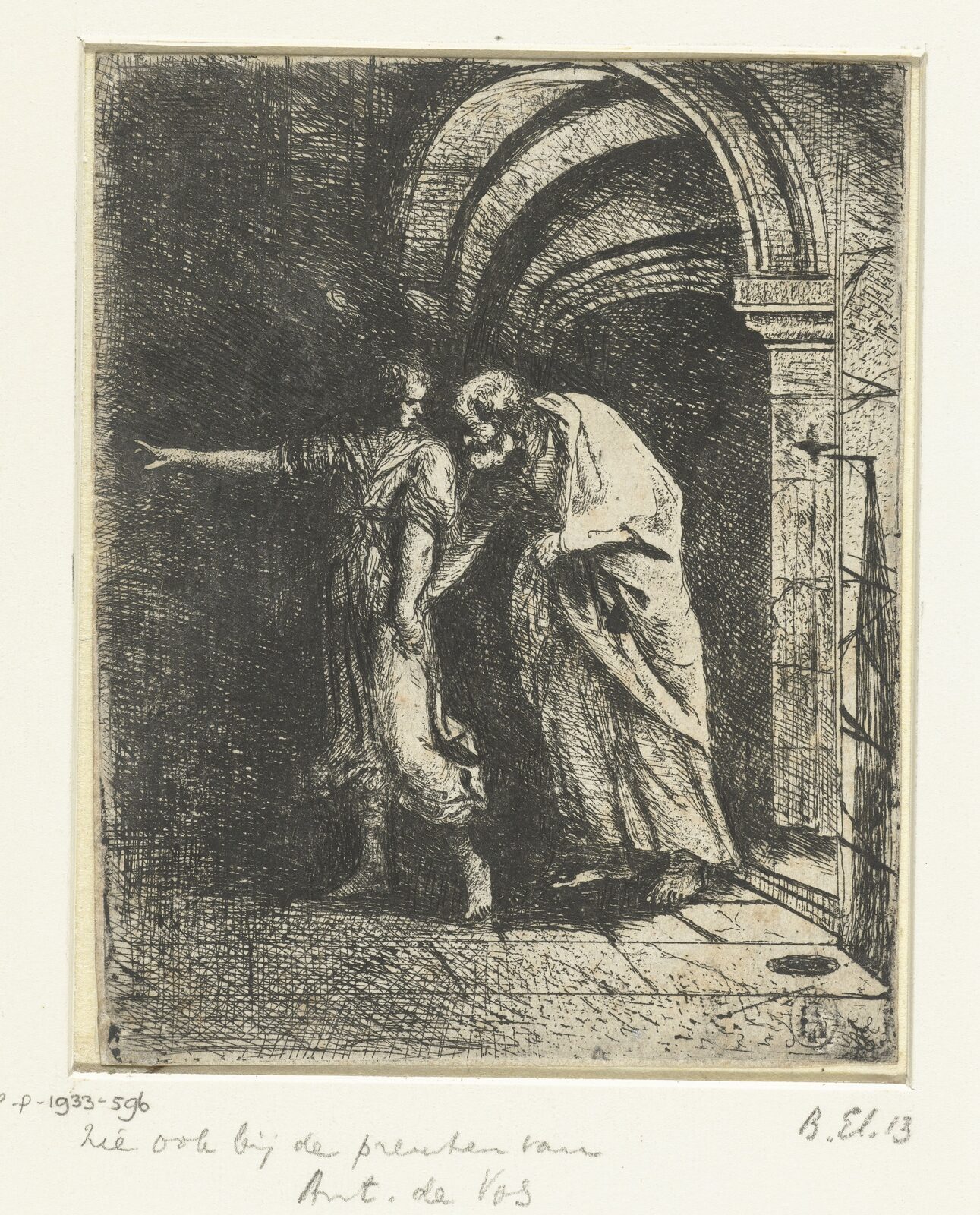 Saint Pierre délivré de la prison par un ange, gravure ancienne.