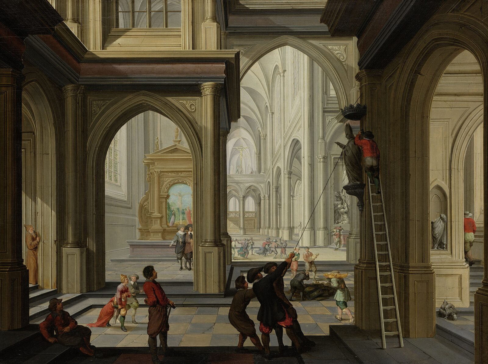A church ransacked during the iconoclastic fury, an old painting.